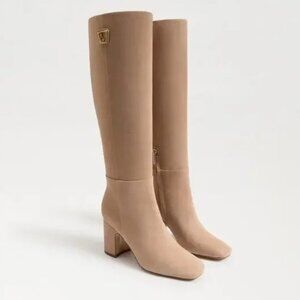 New Sam Edelman Faren Knee-High Boots Women 10 Beige Suede Chic Neutral Basic